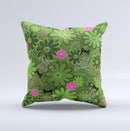 Green Retro Floral and Skulls Ink-Fuzed Decorative Throw Pillow