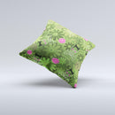 Green Retro Floral and Skulls Ink-Fuzed Decorative Throw Pillow