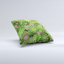 Green Retro Floral and Skulls Ink-Fuzed Decorative Throw Pillow