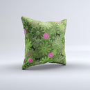 Green Retro Floral and Skulls Ink-Fuzed Decorative Throw Pillow