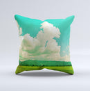 Green Vintage Field Scene ink-Fuzed Decorative Throw Pillow