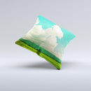Green Vintage Field Scene ink-Fuzed Decorative Throw Pillow