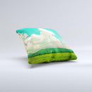 Green Vintage Field Scene ink-Fuzed Decorative Throw Pillow