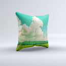 Green Vintage Field Scene ink-Fuzed Decorative Throw Pillow