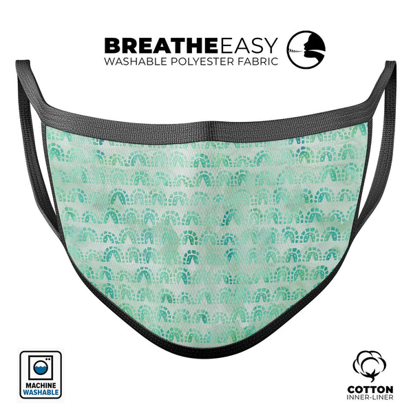 Green Watercolor Arches Pattern - Made in USA Mouth Cover Unisex Anti-Dust Cotton Blend Reusable & Washable Face Mask with Adjustable Sizing for Adult or Child