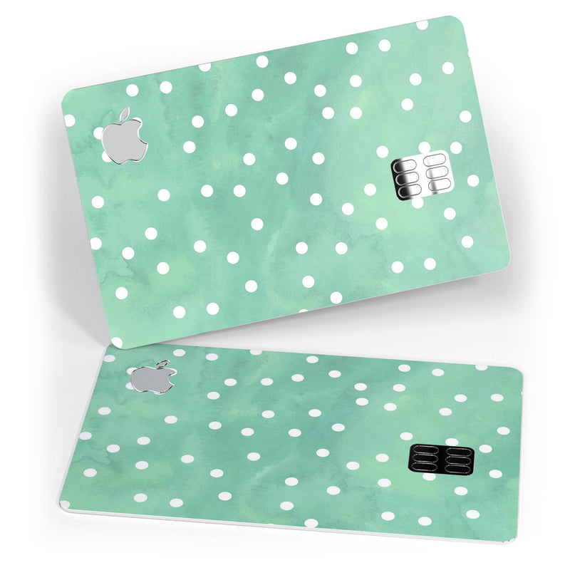 Green Watercolor and Whtie Polka Dots - Premium Protective Decal Skin-Kit for the Apple Credit Card