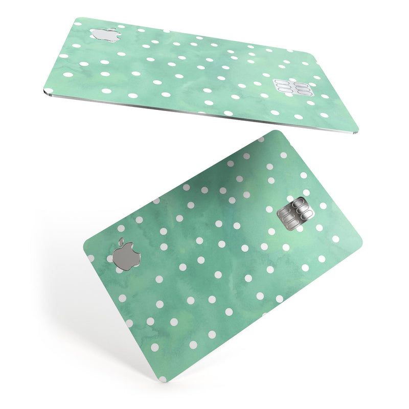 Green Watercolor and Whtie Polka Dots - Premium Protective Decal Skin-Kit for the Apple Credit Card