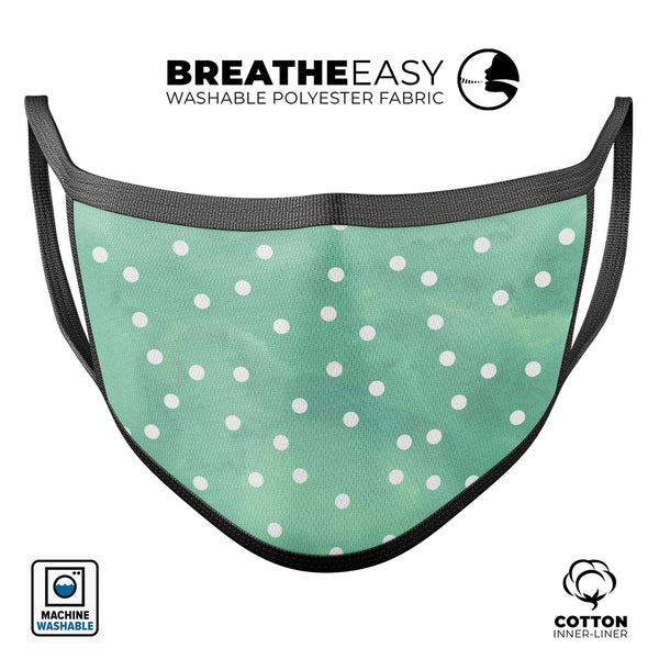 Green Watercolor and Whtie Polka Dots - Made in USA Mouth Cover Unisex Anti-Dust Cotton Blend Reusable & Washable Face Mask with Adjustable Sizing for Adult or Child