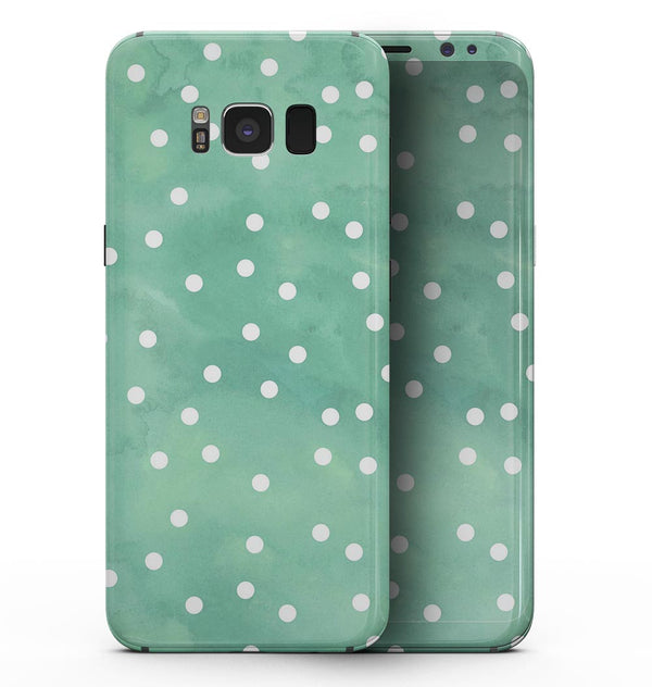 Green Watercolor and Whtie Polka Dots - Samsung Galaxy S8 Full-Body Skin Kit