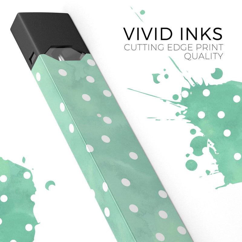 Green Watercolor and Whtie Polka Dots - Premium Decal Protective Skin-Wrap Sticker compatible with the Juul Labs vaping device