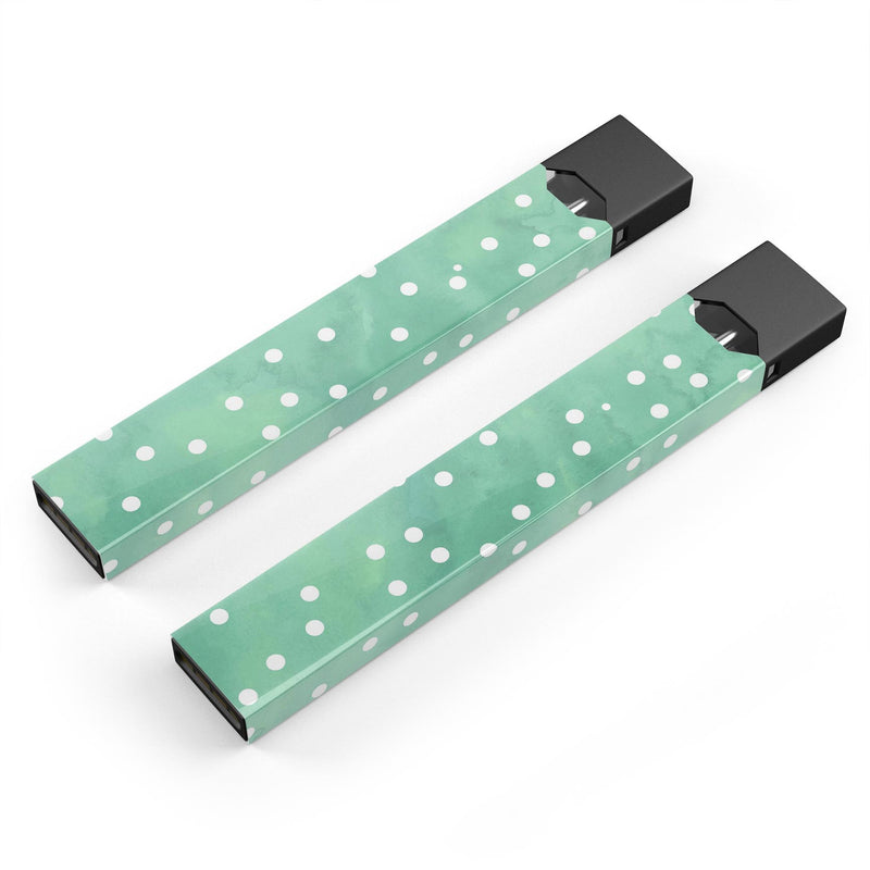 Green Watercolor and Whtie Polka Dots - Premium Decal Protective Skin-Wrap Sticker compatible with the Juul Labs vaping device