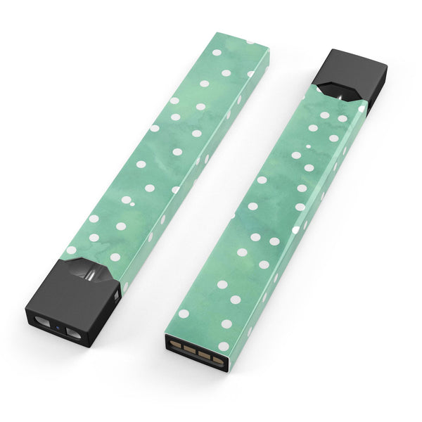Green Watercolor and Whtie Polka Dots - Premium Decal Protective Skin-Wrap Sticker compatible with the Juul Labs vaping device