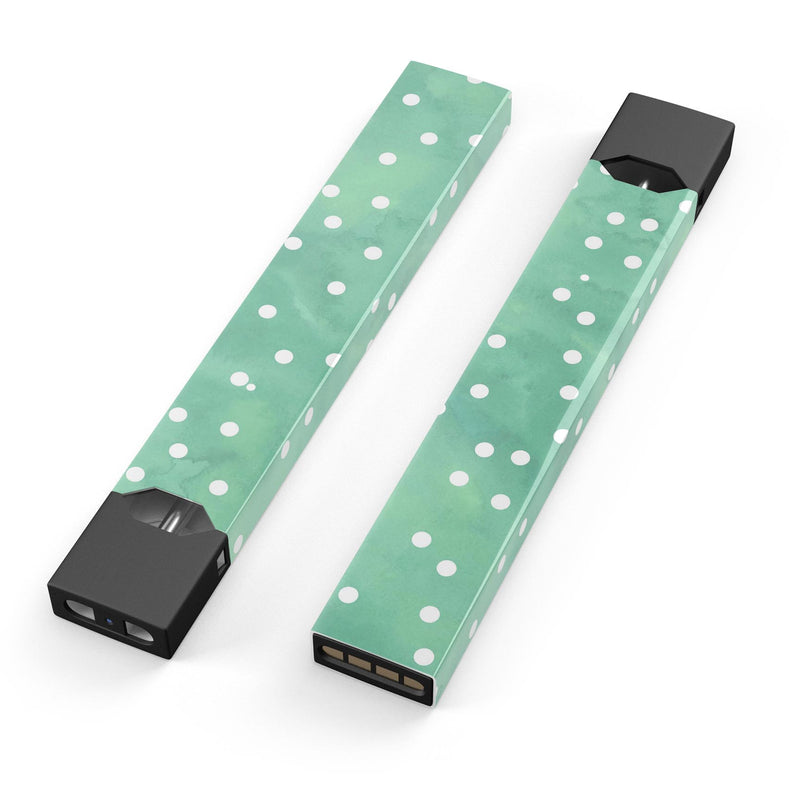 Green Watercolor and Whtie Polka Dots - Premium Decal Protective Skin-Wrap Sticker compatible with the Juul Labs vaping device