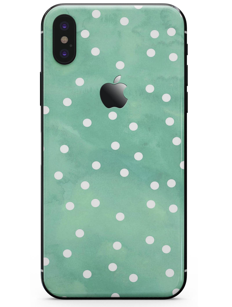 Green Watercolor and Whtie Polka Dots - iPhone X Skin-Kit