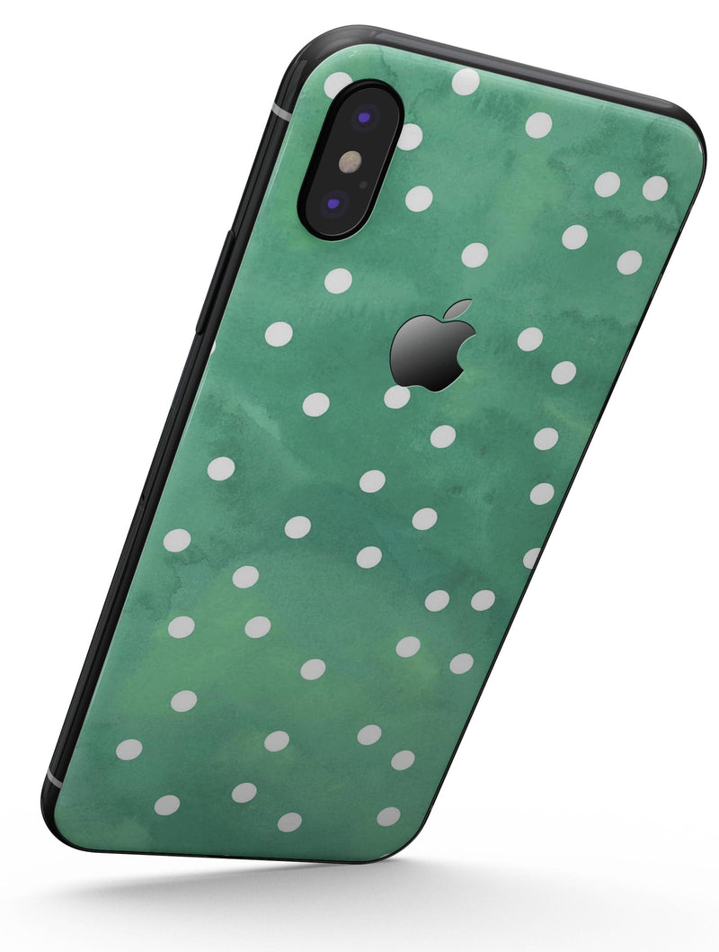 Green Watercolor and Whtie Polka Dots - iPhone X Skin-Kit