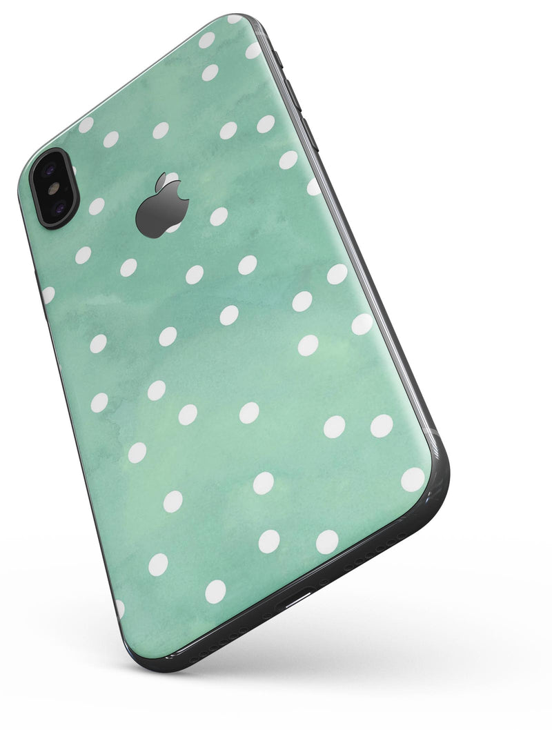 Green Watercolor and Whtie Polka Dots - iPhone X Skin-Kit