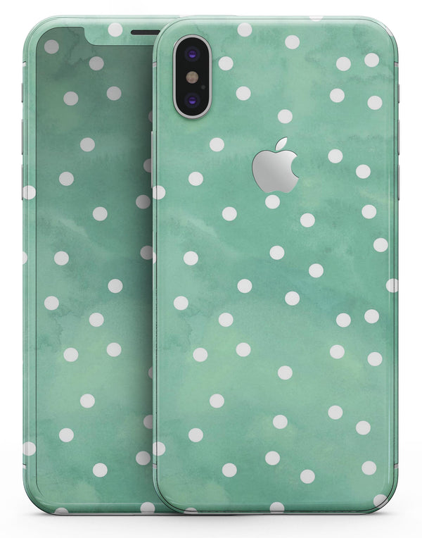 Green Watercolor and Whtie Polka Dots - iPhone X Skin-Kit