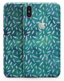 Green and Blue Watercolor Leaves Pattern - iPhone X Skin-Kit