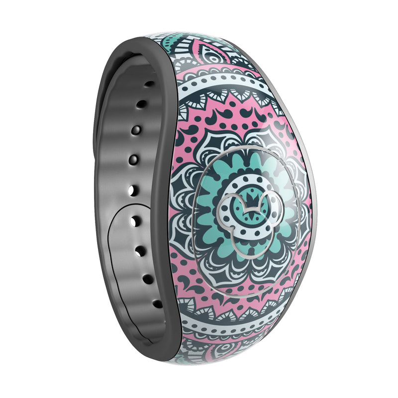 Green and Pink Circle Mandala v9 - Decal Skin Wrap Kit for the Disney Magic Band