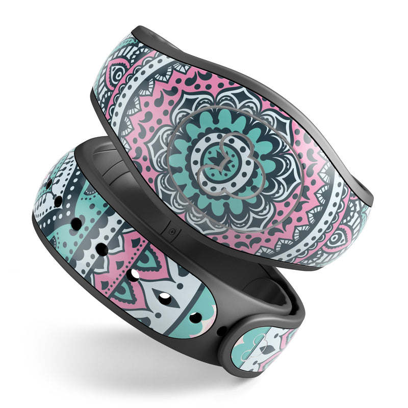 Green and Pink Circle Mandala v9 - Decal Skin Wrap Kit for the Disney Magic Band