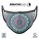 Green and Pink Circle Mandala v9 - Made in USA Mouth Cover Unisex Anti-Dust Cotton Blend Reusable & Washable Face Mask with Adjustable Sizing for Adult or Child