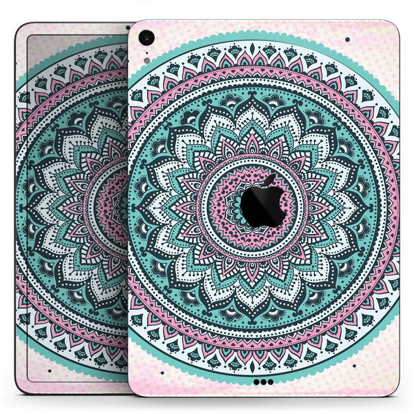 Green and Pink Circle Mandala v9 - Full Body Skin Decal for the Apple iPad Pro 12.9", 11", 10.5", 9.7", Air or Mini (All Models Available)