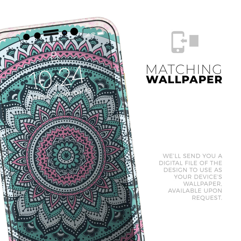 Green and Pink Circle Mandala v9 - Skin-Kit compatible with the Apple iPhone 13, 13 Pro Max, 13 Mini, 13 Pro, iPhone 12, iPhone 11 (All iPhones Available)