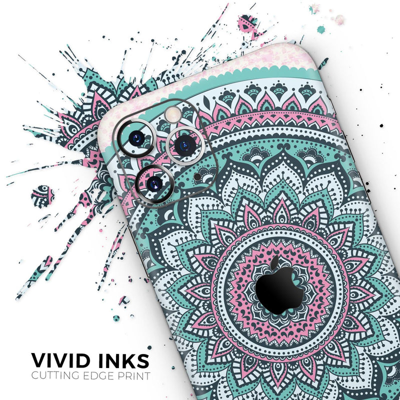 Green and Pink Circle Mandala v9 - Skin-Kit compatible with the Apple iPhone 13, 13 Pro Max, 13 Mini, 13 Pro, iPhone 12, iPhone 11 (All iPhones Available)