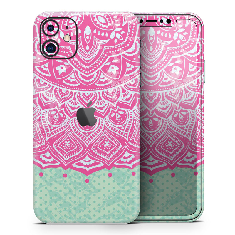 Green and Pink Tribal v3 - Skin-Kit compatible with the Apple iPhone 13, 13 Pro Max, 13 Mini, 13 Pro, iPhone 12, iPhone 11 (All iPhones Available)