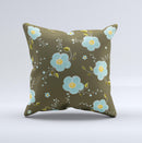 Green and Subtle Blue Floral Pattern Ink-Fuzed Decorative Throw Pillow