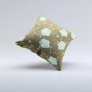 Green and Subtle Blue Floral Pattern Ink-Fuzed Decorative Throw Pillow