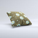 Green and Subtle Blue Floral Pattern Ink-Fuzed Decorative Throw Pillow