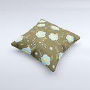 Green and Subtle Blue Floral Pattern Ink-Fuzed Decorative Throw Pillow