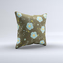 Green and Subtle Blue Floral Pattern Ink-Fuzed Decorative Throw Pillow