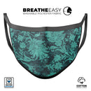Green and Teal Floral Velvet - Made in USA Mouth Cover Unisex Anti-Dust Cotton Blend Reusable & Washable Face Mask with Adjustable Sizing for Adult or Child