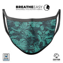 Green and Teal Floral Velvet v2 - Made in USA Mouth Cover Unisex Anti-Dust Cotton Blend Reusable & Washable Face Mask with Adjustable Sizing for Adult or Child