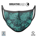 Green and Teal Floral Velvet v3 - Made in USA Mouth Cover Unisex Anti-Dust Cotton Blend Reusable & Washable Face Mask with Adjustable Sizing for Adult or Child