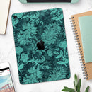 Green and Teal Floral Velvet v3 - Full Body Skin Decal for the Apple iPad Pro 12.9", 11", 10.5", 9.7", Air or Mini (All Models Available)