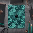 Green and Teal Floral Velvet v3 - Full Body Skin Decal for the Apple iPad Pro 12.9", 11", 10.5", 9.7", Air or Mini (All Models Available)