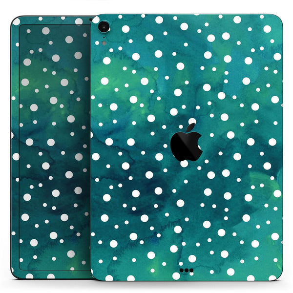 Green and White Watercolor Polka Dots - Full Body Skin Decal for the Apple iPad Pro 12.9", 11", 10.5", 9.7", Air or Mini (All Models Available)