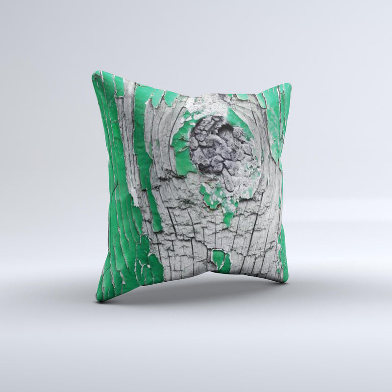 Green layer on White Aged Wood  Ink-Fuzed Decorative Throw Pillow