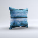 Grunge Blue Wood Planks Ink-Fuzed Decorative Throw Pillow