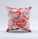 Grunge Dark & Light Red Hearts ink-Fuzed Decorative Throw Pillow