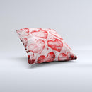 Grunge Dark & Light Red Hearts ink-Fuzed Decorative Throw Pillow