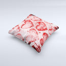 Grunge Dark & Light Red Hearts ink-Fuzed Decorative Throw Pillow