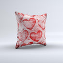 Grunge Dark & Light Red Hearts ink-Fuzed Decorative Throw Pillow