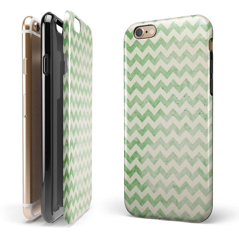 Grunge Green Horizontal Chevron Pattern  iPhone 6/6s or 6/6s Plus 2-Piece Hybrid INK-Fuzed Case