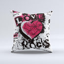 Grunge Love Rocks Ink-Fuzed Decorative Throw Pillow
