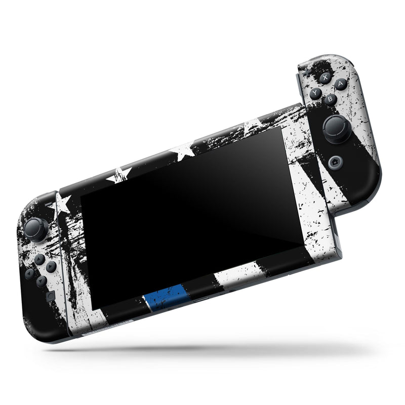 Grunge Patriotic American Flag with Thin Blue Line // Skin Decal Wrap Kit for Nintendo Switch Console & Dock, Joy-Cons, Pro Controller, Lite, 3DS XL, 2DS XL, DSi, or Wii