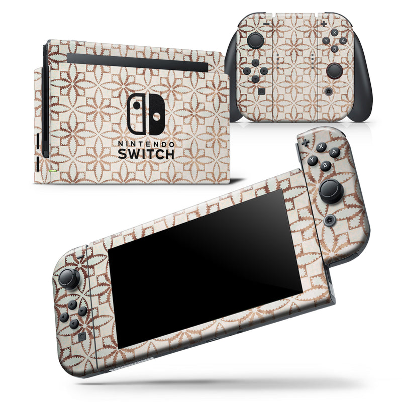 Grunge Tangerine Flower Tiles - Skin Wrap Decal for Nintendo Switch Lite Console & Dock - 3DS XL - 2DS - Pro - DSi - Wii - Joy-Con Gaming Controller
